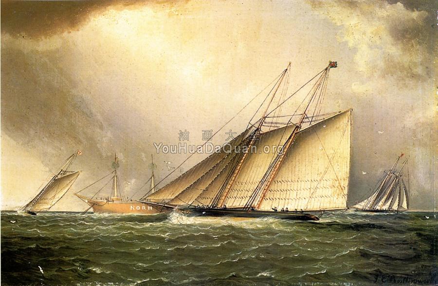 Yachts Rounding the Nore Light Ship in the English Channel - 詹姆斯·E·巴特斯沃思